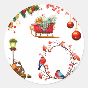Rond Sticker classique père Noël et Red Sleigh