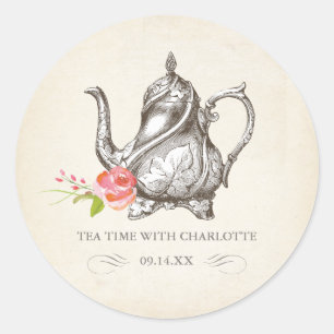 Rond Sticker Classy Tea Party Vintage "Tea Time"