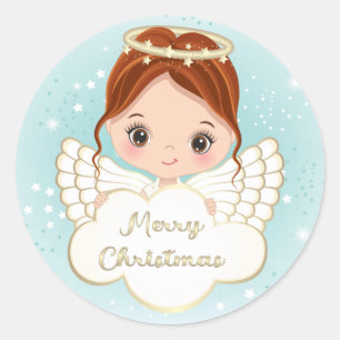 Rond Sticker Cloud de Nativité mignon Angel tenant