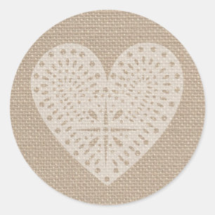 Rond Sticker Coeur Blanc Inspiré Burlap