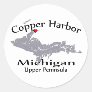 Rond Sticker Coeur Carte Coeur Cuper Harbour Michigan