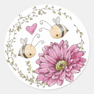 Rond Sticker Coeur des abeilles mignonnes