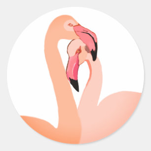 Rond Sticker Coeur Flamant rose rose, Valentine