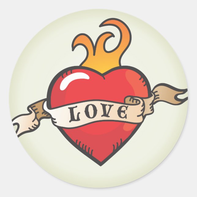 Rond Sticker Coeur Flamme De Tatouage (Devant)