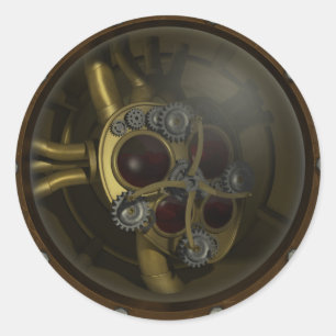 Rond Sticker Coeur mécanique Steampunk
