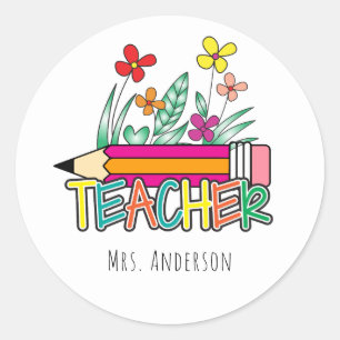 Rond Sticker crayon mignon Nom des enseignants
