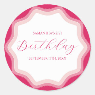 Rond Sticker Curly Wavy Pink 21e Anniversaire