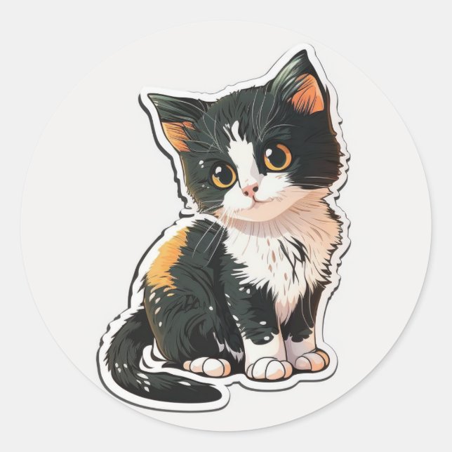 Rond Sticker Cute Cat Classic Round Sticker (Devant)