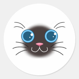Rond Sticker Cute Chat Siamese