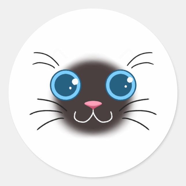 Rond Sticker Cute Chat Siamese (Devant)