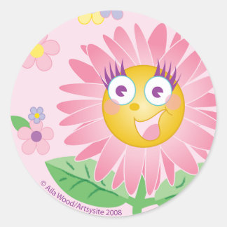 Rond STICKER Cute rose Fleur anthropomorphique rose