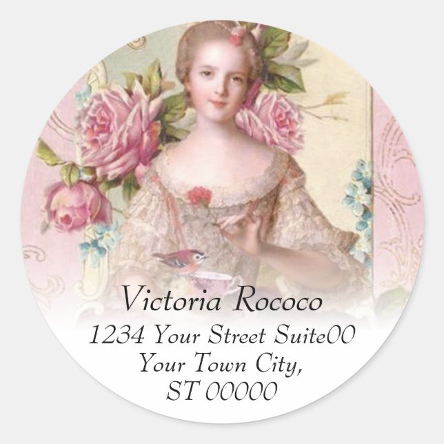 Rond Sticker d'adresse Rococo rose (Devant)
