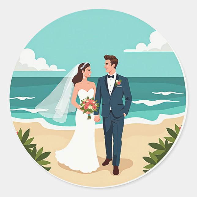 Rond Sticker d'amour de mariage de plage (Devant)