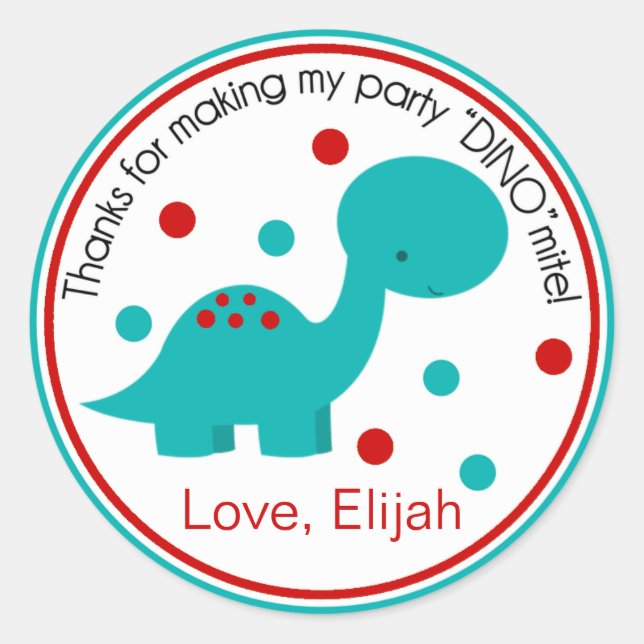 Rond Sticker d'anniversaire de Dinosaure mignon (turquo (Devant)