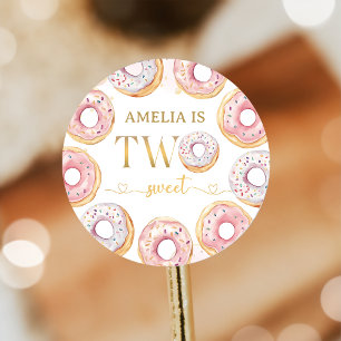 Rond Sticker d'anniversaire Gold Pink deux Donut doux