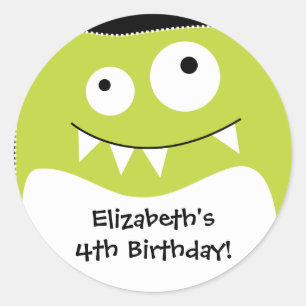 Rond Sticker d'anniversaire Lime Monster Bash