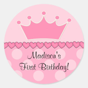 Rond Sticker d'anniversaire rose Princess Crown