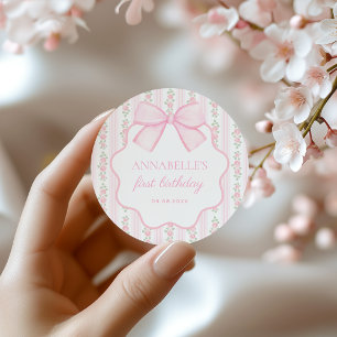 Rond Sticker d'anniversaire vintage rose Bow Floral