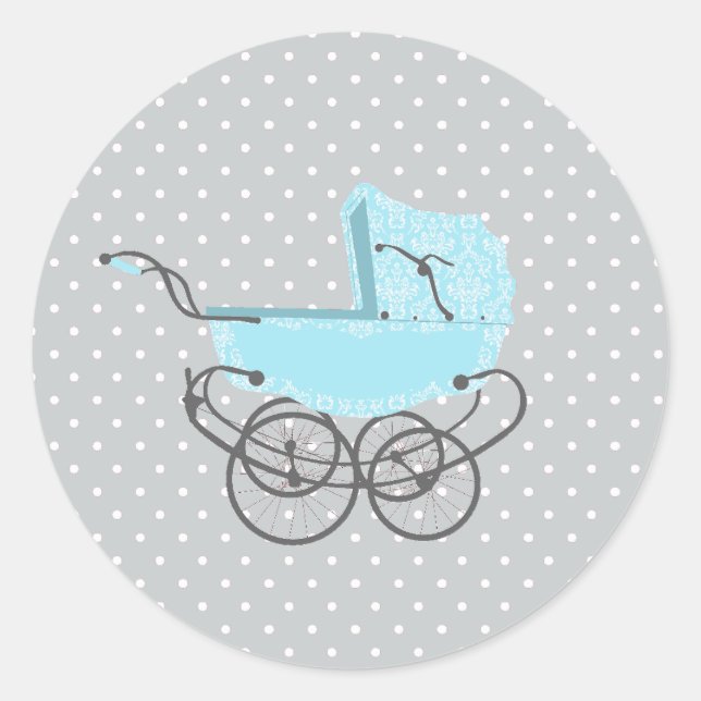 Rond Sticker de Baby shower de Pram Bleu (Devant)