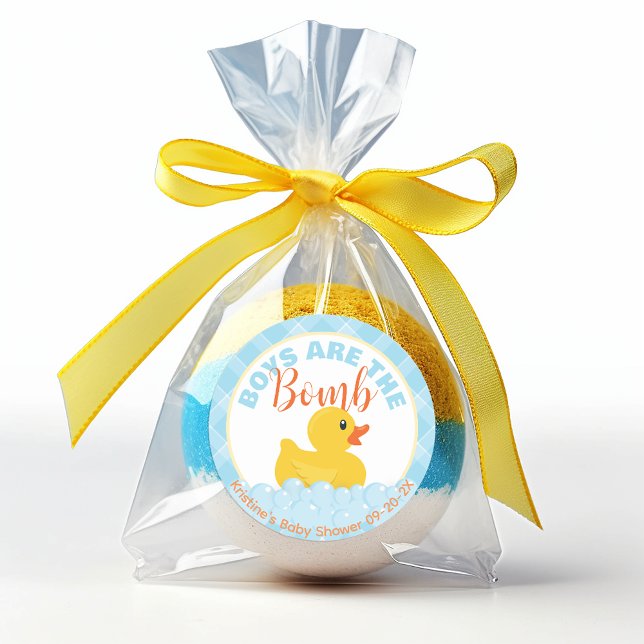 Rond Sticker de Baby shower en caoutchouc - Bain Bomb (bath bomb baby shower rubber duck favor tag)
