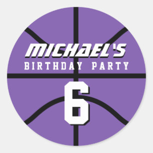 Rond Sticker de basket-ball violet Sports Anniversaire