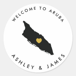 Rond Sticker de bienvenue Mariage Aruba Tag Gold