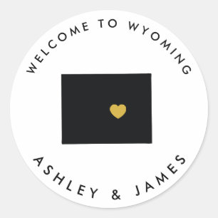 Rond Sticker de bienvenue Mariage Wyoming Tag Gold