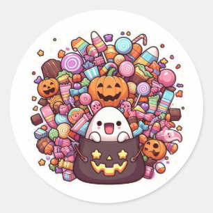 Rond Sticker de bonbon d'Halloween Kawaii Ghost