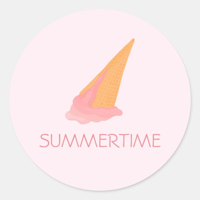 Rond sticker de conception de cône de crème glacée rose (Devant)