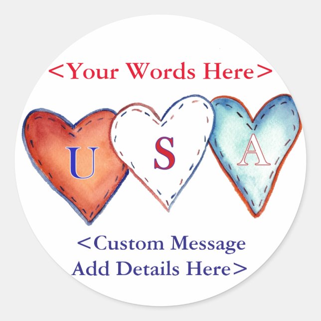 Rond Sticker de conception personnalisée Coeurs USA Éti (Devant)