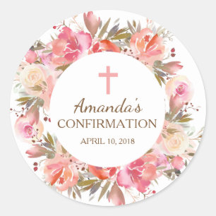 Rond Sticker de confirmation de florale rose