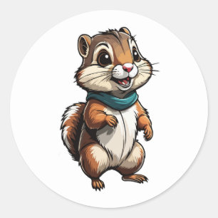 Rond Sticker de dessin adorable Chipmunk avec Turquoise