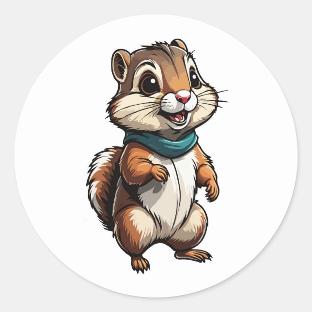 Rond Sticker de dessin adorable Chipmunk avec Turquoise (Devant)