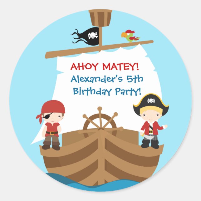 Rond Sticker de fête d'anniversaire de bateau pirate (Devant)
