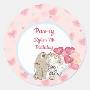 Rond Sticker de fête d'anniversaire de chien de paw-ty