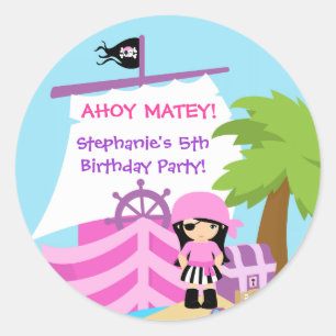 Rond Sticker de fête d'anniversaire de fille de bateau 