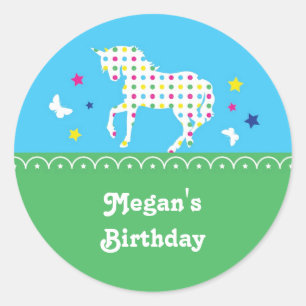 Rond Sticker de fête d'anniversaire de la licorne