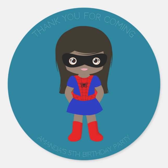 Rond Sticker de fête d'anniversaire pour filles superhe (Devant)