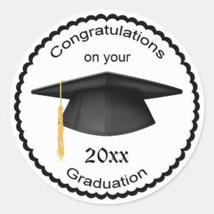 Rond Sticker de graduation de mortier noir et blanc