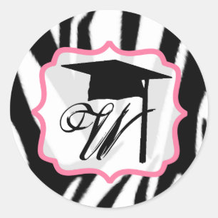 Rond Sticker de la casquette de graduation Zebra & Pink