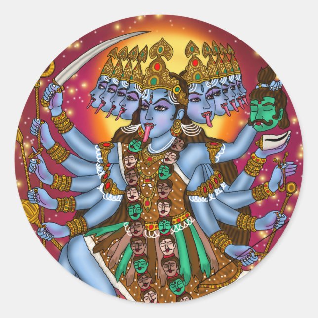Rond Sticker de la déesse Mahakali | Fierce Hindu Devi  (Devant)