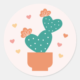 Rond Sticker de la Saint Valentin Cactus mignonne