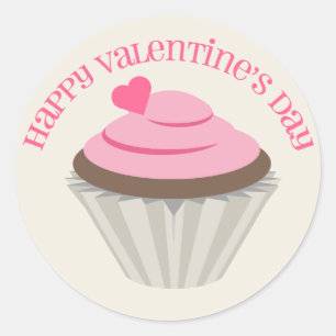 Rond Sticker de la Saint Valentin Cupcake Rose