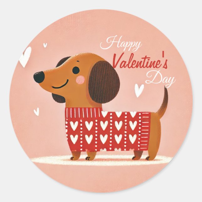 Rond Sticker de la Saint Valentin Dachshund (Devant)