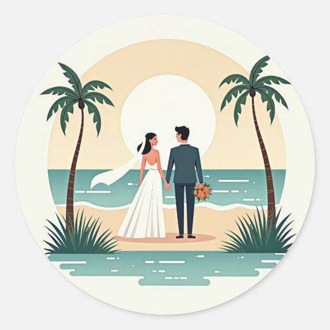 Rond Sticker de mariage de plage parfait (Devant)