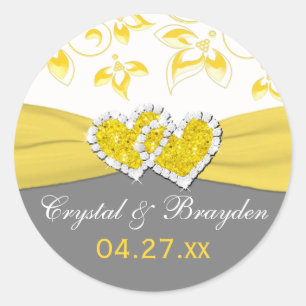 Rond Sticker de mariage floral jaune, gris, blanc