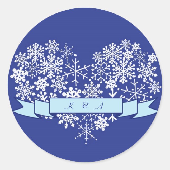 Rond Sticker de mariage hivernal avec bannière (Devant)