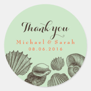 Rond Sticker de mariage Mint Green Vintage Seashells Be