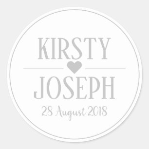 Rond Sticker de mariage moderne Boho Feather Grey Sprin