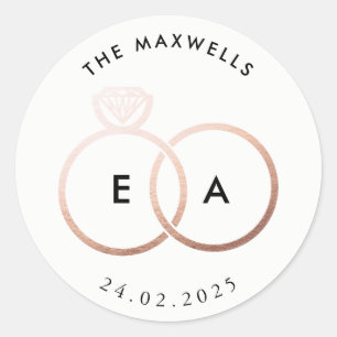Rond Sticker de mariage personnalisé Rose moderne